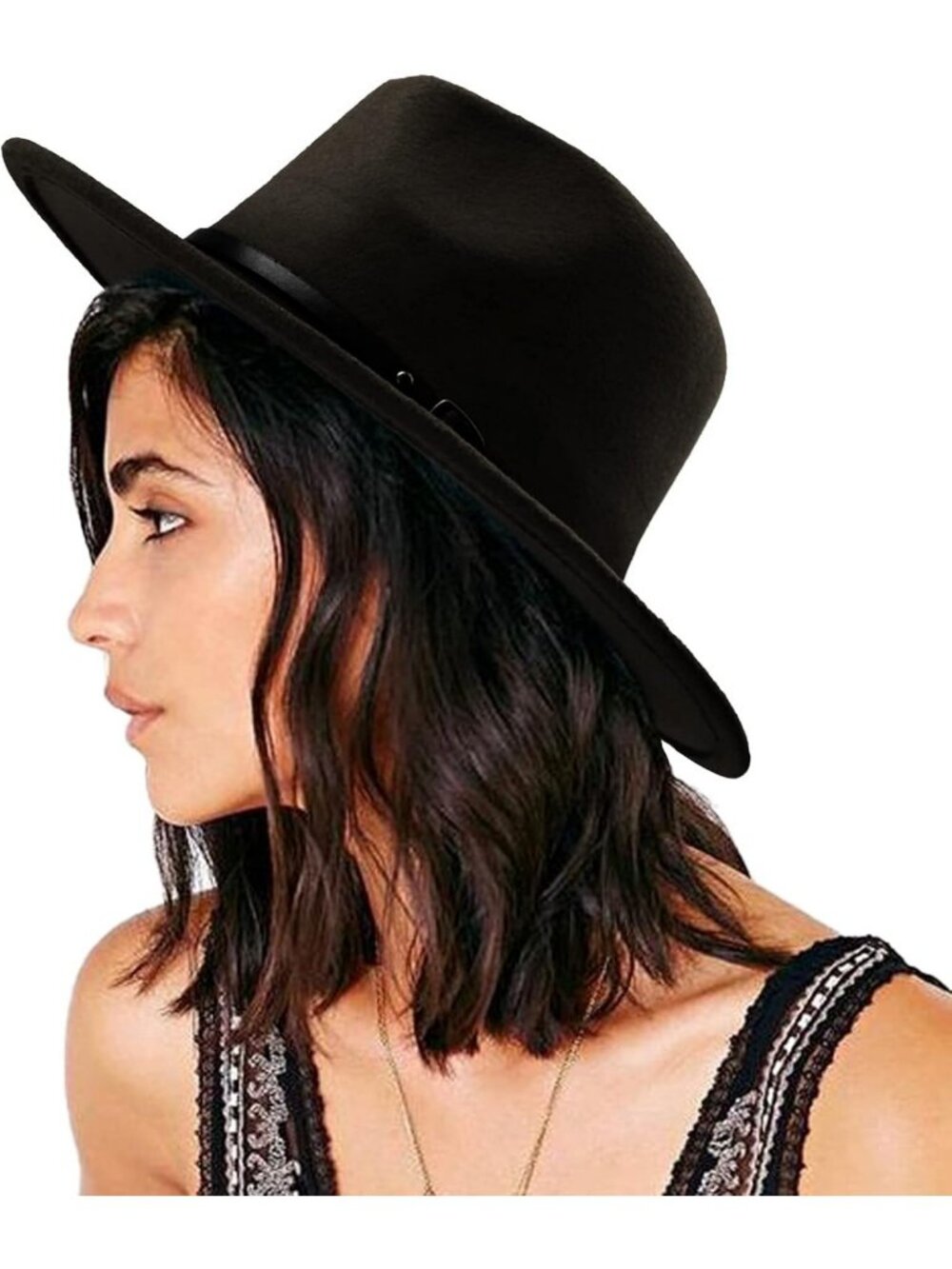 Classic Wide Brim Felt Fedora Hat with Belt Buckle - Stylish Floppy Panama Hat